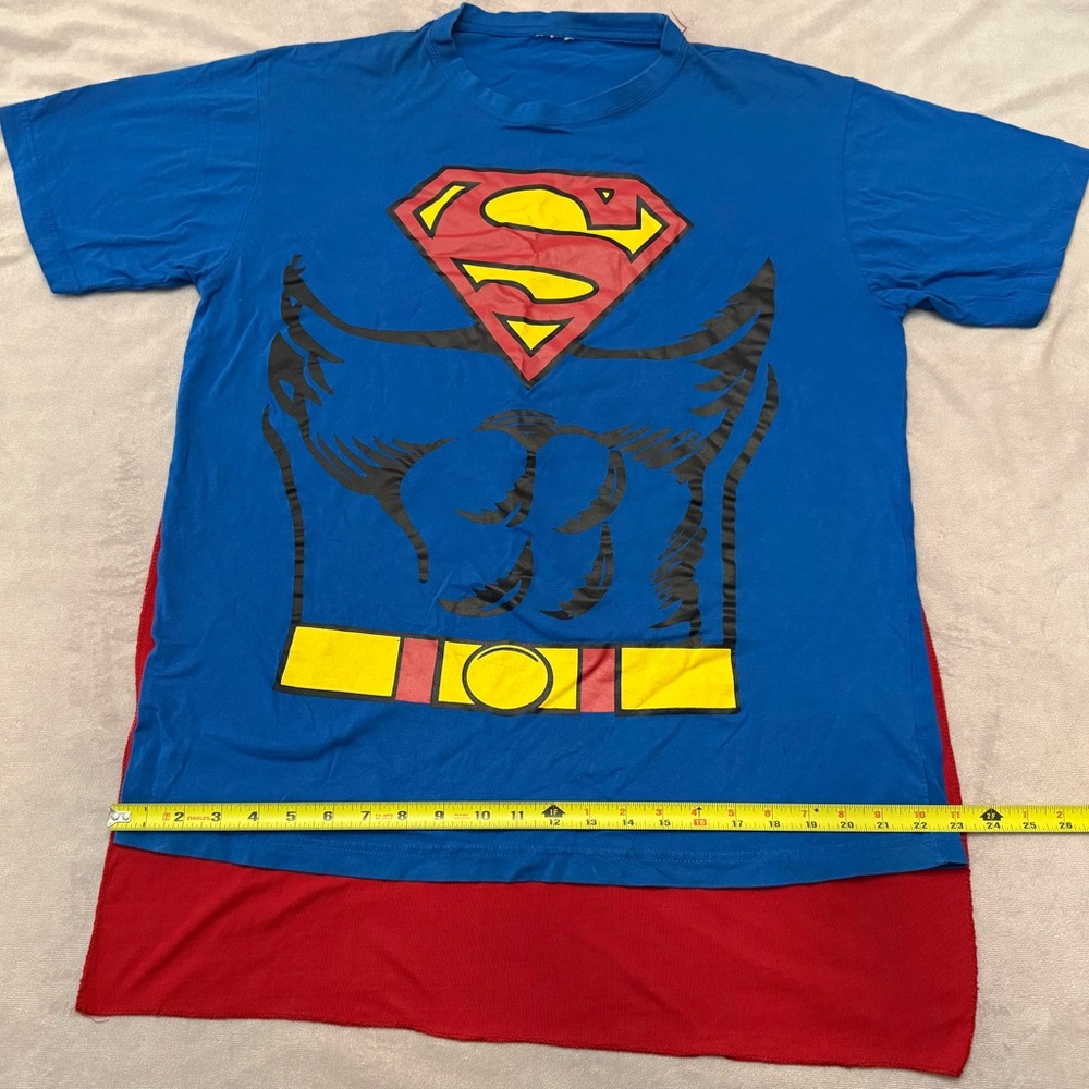 Superman Costume T Shirt With Removable Cape Adult XL Blue Red Cosplay Top - Picture 3 of 12